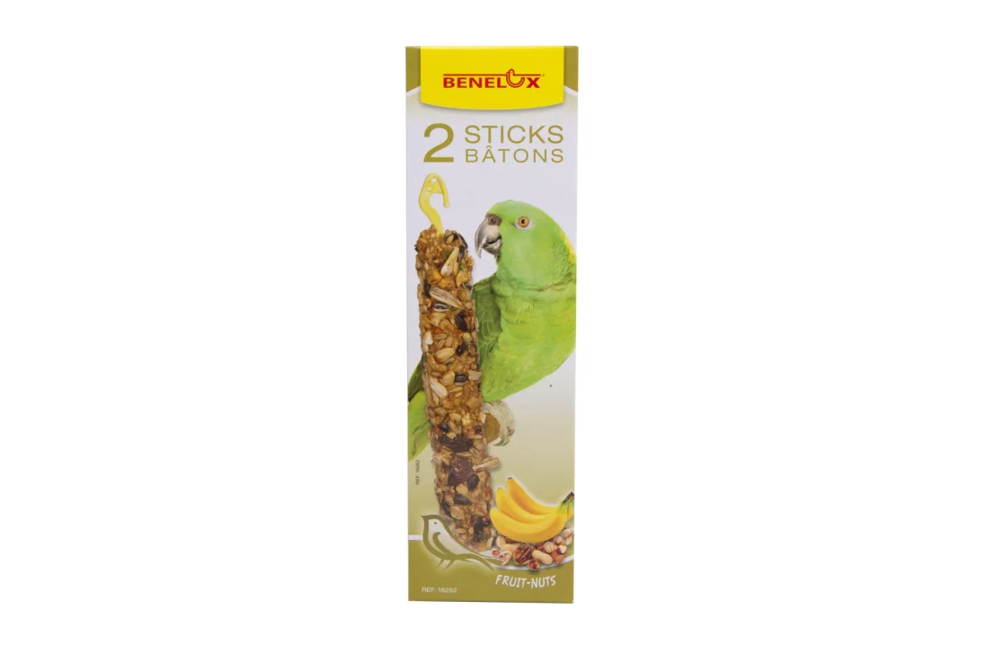 2 STICKS XXL PAPEGAAI + NOTEN/BANAAN BNL DOOSJE